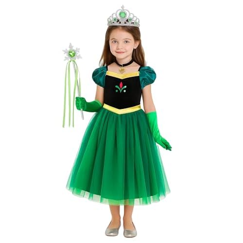 Anna Princess Costume Dress Girls Toddler Dress Up Halloween Christmas Green Outfits with Accessories Anna 01 5T