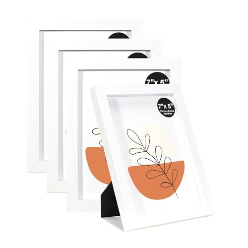 KAIWIN Bilderrahmen 13x18cm Weiß 4er Set | Holz Fotorahmen 5x7 Zoll Holzrahmen | Fotorahmen mit Acrylglas Rahmen für Tisch- und Wandmontage