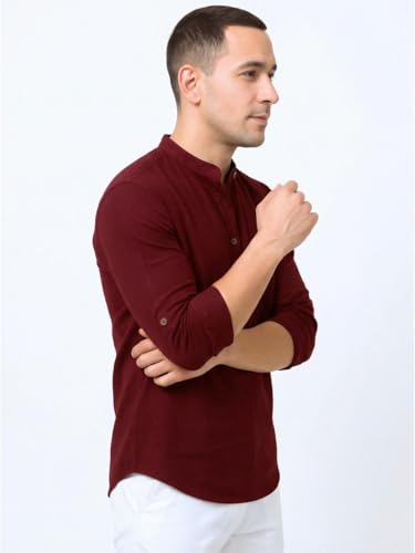 Image of DEELMO Combo of Men's Cotton Blend Solid Regular Fit Full Sleeve Short Kurta | Men's Trendy Short Kurta Pack of 2