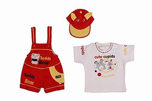 Image of Baby Boy's And Baby Girl's Dungaree Set /Romper Set with T-Shirt And Cap
