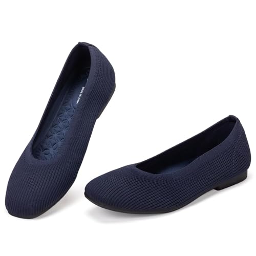 Frank Mully Womens Square Toe Flat Shoes Comfortable Knitted Flats Work Flats for Woman2