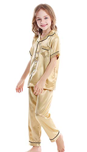 Image of Kids Satin Short-Top and Long-Pants 2-Pieces Pajamas Sleepwears Set