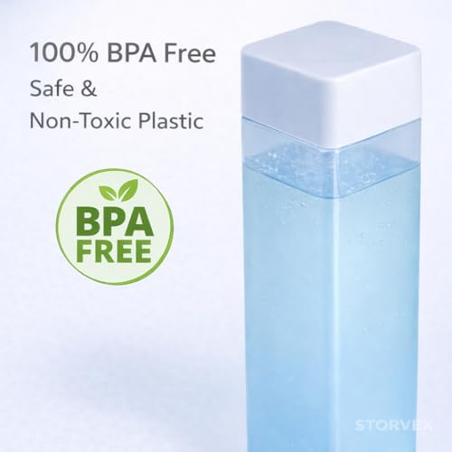 Image of Frosty Square Fridge Water Bottles Set of 6 | 1 Litre BPA Free Plastic Fridge Bottles | Slim Refrigerator Water Bottle Set for Home & Office | Gym Bottle | Kitchen (BABY PINK) (BLUE)