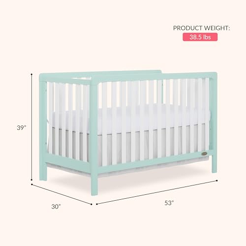 Image of Dream On Me Ridgefield 5-in-1 Convertible Full-Size Baby Crib in Mint & White, GreenGuard Gold & JPMA, 4 Mattress Heights, Converts to Toddler, Day & Full-Size Bed, Solid Wood Design