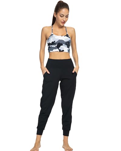 Image of Kcutteyg Women's Joggers with Pockets, High Waisted Jogging Pants for Women Workout Yoga Tapered Soft Pants (Black, Small)