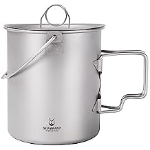 SILVERANT 750ml Titanium Cup with Bail Lid Camping Pot Backpacking Mug with Foldable Handle for Outdoor Camping Hiking