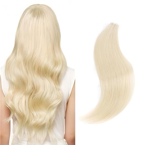 Image of Sixstarhair Invisible Tape In Hair Extensions Real Human Hair Bleached Blonde Remy Tape Hair Extensions Ash Blonde for Woman 20 Pieces 50g [Color #60 22 inch]
