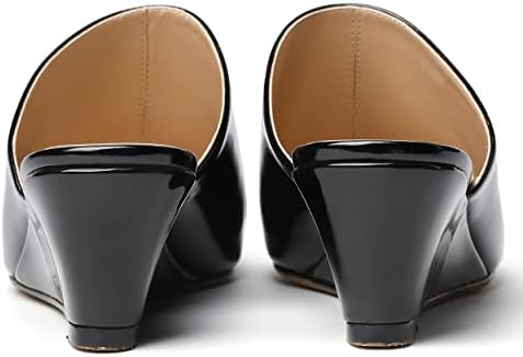 SHOWFOREST Women's Black Low Heel 2 Inch Casual Patent Square Toe Wedge Slide Mules Shoes Size 6 - Zapatos para Mujer | Image 3