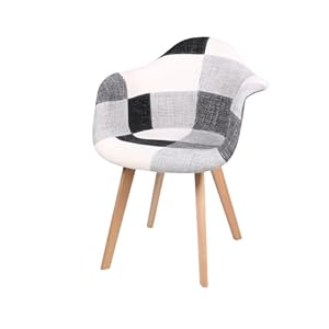 Urban living Sillón Patchwork Negro Y Blanco con PIES DE Madera 63X63XH46/H81CM