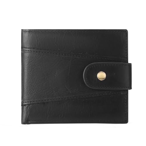 GOIACII Wallet for Men Front Pocket Vintage Genuine Leather RFID Blocking Card Holder With ID Window Black