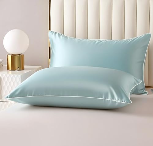 Image of BSB HOME Luxury Satin Silk Pillow Cover | 300 TC Ultra-Smooth Silky Finish | Premium Home Bedding Pillowcase | Soft, Glossy & Skin-Friendly Fabric | 18 x 28 Inches (Celeste Blue)