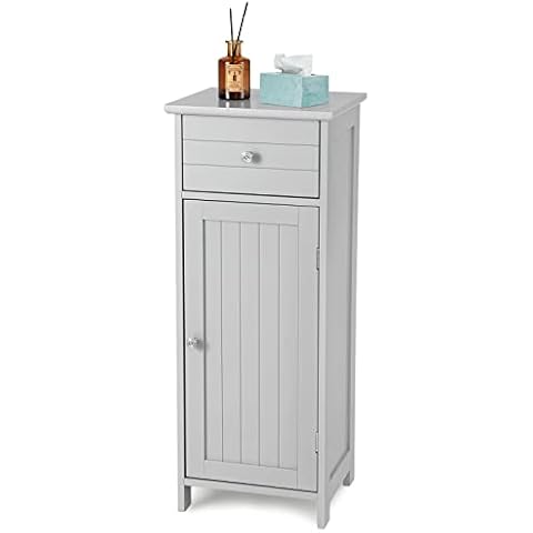 CASART Bathroom Storage Cabinet, Single Door Floor Standing Cupboard with Drawer & Adjustable Shelf, Wooden Display Sideboard Unit for Living Room Toilet Bedroom(Grey) Cover