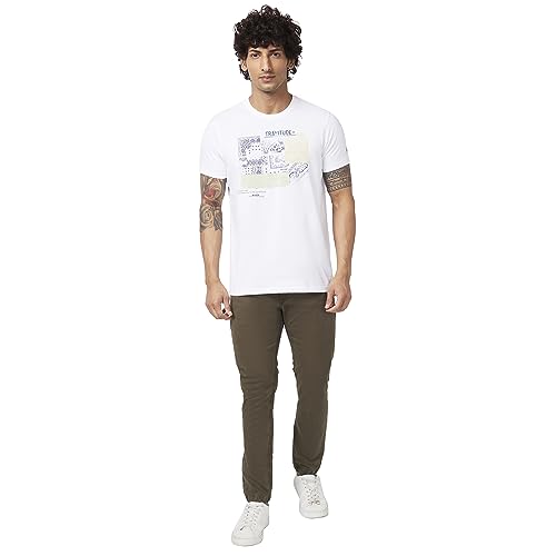 Image of Spykar Men Olive Green Cotton Slim Fit Ankle Length Mid Rise Trousers