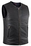 Herren Lederweste Schwarz Echtleder Bikerweste mit verdecktem Reißverschluss, Rinds Nappa Leder, Motorrad Vest (DE/NL/SE/PL, Alphanumerisch, M)