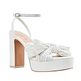  LUMUTA Sandalen Damen Sommer Weiß Sandaletten Damen mit Absatz High Heels Sandaletten Schleife Hochzeitsschuhe Damen Frauen Sandalen für Freizeit, Hochzeit und andere Anlässe