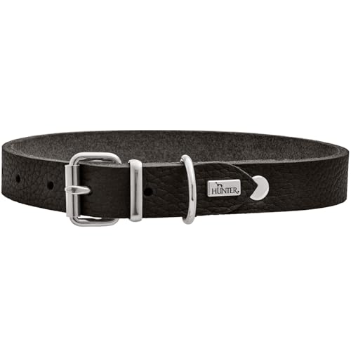 HUNTER Hundehalsband Grenada aus Leder, Farbe: Schwarz, handgefertigt in Deutschland, für Training und Alltag, robust, komfortabel, Schlichtes, Elegantes Design, Größe: XS, Umfang: 24-28 cm