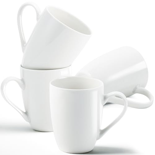 Loppdece Lot de 4 tasses à café blanches en porcelaine, 350 ml, avec anse, pour café, thé, cappuccino, passe au lave-vaisselle et au micro-ondes