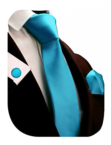 Image of GUSLESON 3.15 inch（8cm） Solid Color Necktie and Pocket Square Cufflinks Sets For Men + Gift Box