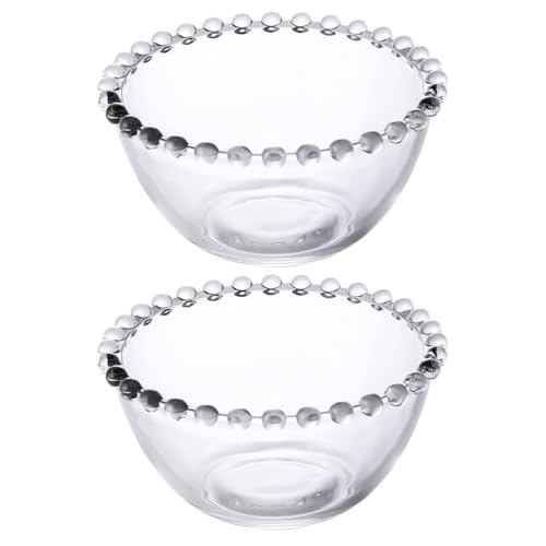 Luxshiny Clear Glass Sauce Bowl Set 2 pack Transparent Dressing Bowls with Beaded Edge 3.34 X 3.34 X 1.53 in Small Serving Bowls for Dipping Condiments Snacks Oatmeal