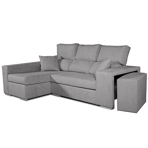 Tanuk Chaiselongue Gris Perla Frigg Izquierda 3 Plazas. 230x145 CM. Tejido con Sistema ACUALINE. Respaldo Reclinable y Puff (Envío y Subida a Domicilio Incluidos)