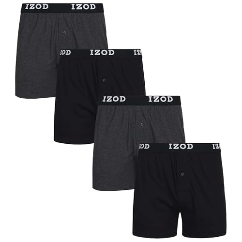 IZOD Mens Boxer Briefs - Soft Comfortable Mens Underwear Briefs Moisture Wicking Relaxed Fit 4 Inseam Boxers for Men Size Large Black/Charcoal