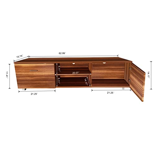 Wersmt Wood Tv Stand, Modern 70 Inch Tv Stand, Entertainment Center With Storage, High Gloss Tv Cabinet For Living Room, Walnut #TOP3