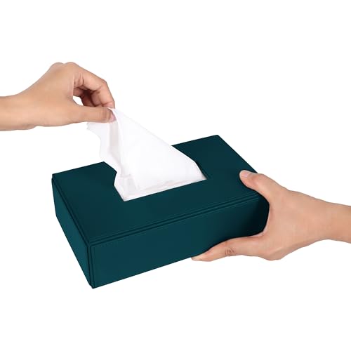 Image of V-CUBE DESIGNS Premium Vegan Leather Tissue Box Holder | Paper Napkin Holder | Sturdy Tissue Case /Cover /Dispenser /Organizer for Home /Bathroom /Office /Table /Desk /Car | Teal