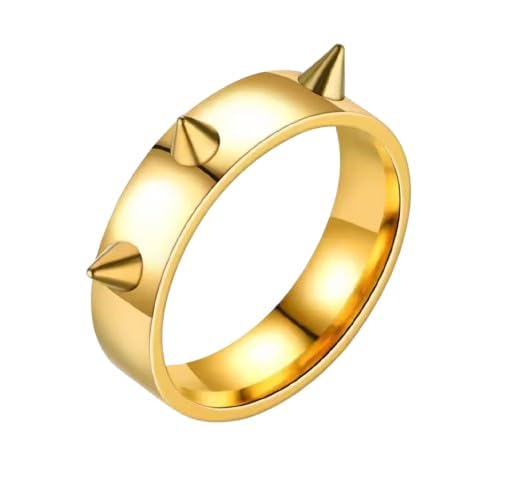 3-Spike Ring Stainless Steel (18K Gold Plated) – Punk Rock Cone Rivet Band, Edgy Goth Biker Finger Jewelry, High Polish Comfort Fit Statement Ring for Men & Women-picture-44