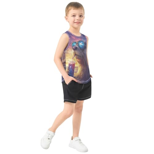 Boys Tank Top Shirts Otter Starry Sky Galaxy Sleeveless T-Shirts Crew Neck for Kids Clothing Children4