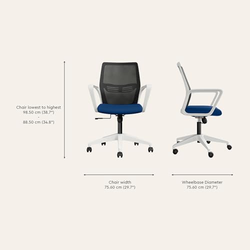Image of Interio by Godrej Vurv Chair Mesh Back Ergonomic Work from Home /Revolving Study Chair, 1 Year Warranty, Height Adjustable | Heavy Duty Polypropylene Base | DIY Installation (Blue, Set of 10)