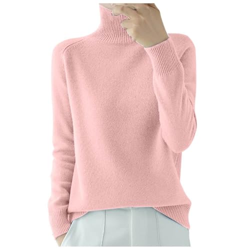 Jersey acanalado de cuello alto para mujer, jersey de invierno de punto, manga larga, chaqueta de forro polar para mujer, Rosa., L