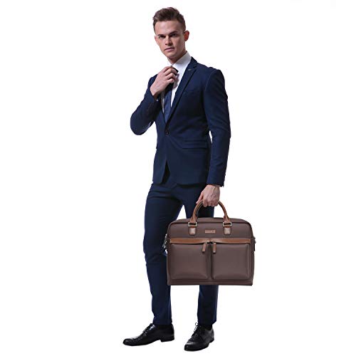 Banuce Waterproof Nylon Faux Leather Briefcase for Men Large Capacity Attache Case Tote Messenger Bags Business Tablet Shoulder Brown