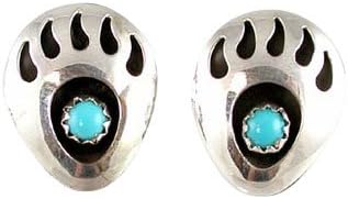Southwestern Native American Handcrafted Bear Paw Stud Earrings in Sterling Silver and Turquoise, #2399