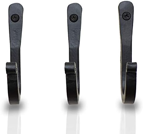 Blacksmith Handmade Wall Mounted Simple Square Profile Wrought Iron Hooks for Kitchen and Bathroom, Hooks for Robes, Towels , Coats, Bags and Cloths - Set of 3 (3, Black)