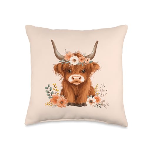 Highland Cow Cattle Flower Floral Crown Watercolor...