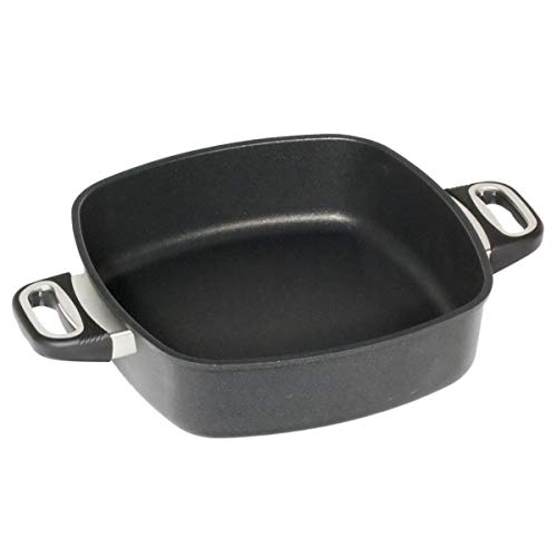 AMT Gastroguss Eckpfanne 28 x 28 cm, 7 cm hoch, Bräter mit Seitengriffen, induktionsgeeignet, backofenfest, Lotan® Antihaft-Veredelung, Gusspfanne (Aluguss), AMZN-I-E287