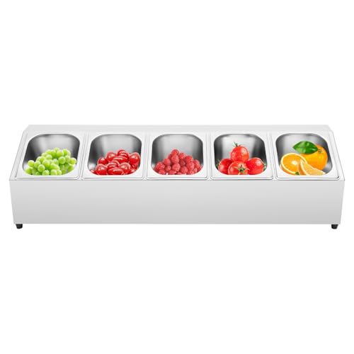 Contenedor gastronorm de 5 celdas, recipiente para ingredientes, con contenedores, tapa de acero inoxidable, contenedor de alimentos Gn Gastronorm, para cocina, restaurante, estofado, tienda de té de