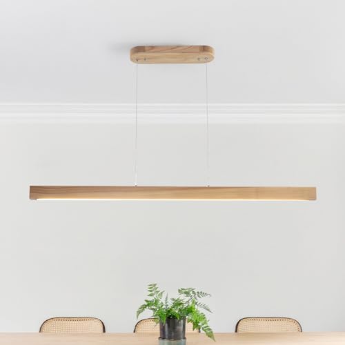 Schindora LED Suspension Luminaire Bois Pour Cuisine,100Cm Naturel Lustre Salon Avec...