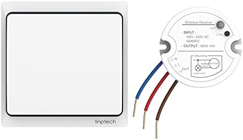 Self-Powered Wireless Light Switch and Receiver Kit, Linptech Remote Control ON/Off for Home LED Plug in Ceiling Lights, Closet Lamp, Pull Chain Light, Pool Lights, Fan - No Battery No Wiring, White