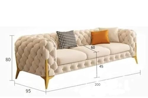 Image of A to Z Furniture Classic 3+1+one Puffy 4 Seater Sofa Set Luxury Chesterfield Velvet Sofa in for Home Living Room & Office (Off White)