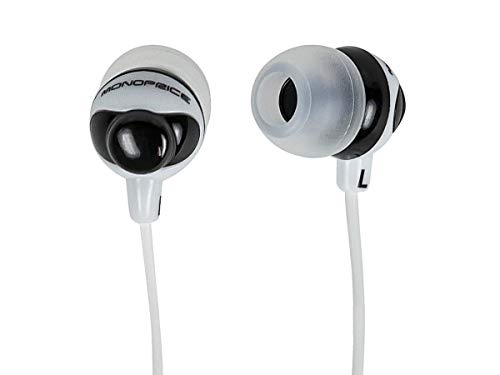 Monoprice Button Design Noise Isolating Earbuds Headphones - Black and White with A Gold-Plated 3.5 Mm Stereo Plug