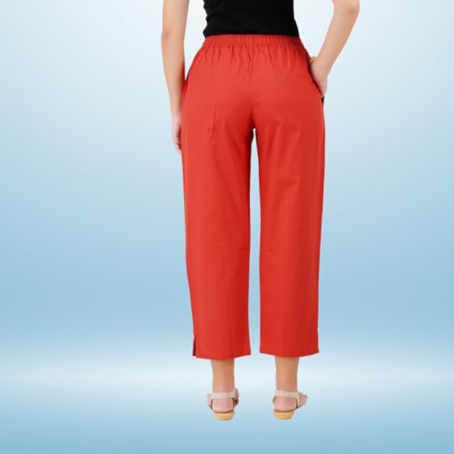 Image of Happy Bunny Parallel Pants for Women 100% Cotton Ankle Length Trousers Regular Fit with Elastic Drawstring Stylish & Pockets Casual Formal Wear for Office & Home