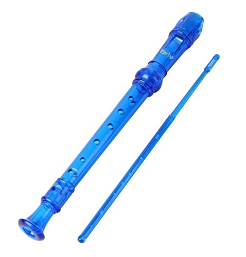 Everjoys Soprano Descant Recorder 8 Hole-3 Piece Kids Crystal Music Flute W/Cleaning Rod Bag Instruction Blue #TOP1