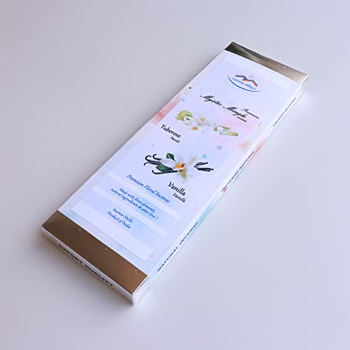Aroma Valley Incense Sticks - Tuberose And Vanilla Artisan Blend - Premium Quality Hand-Dipped Natural Incense - 75 Grams - 50+ Sticks - Positivity, Rejuvenation, Relaxation #TOP4
