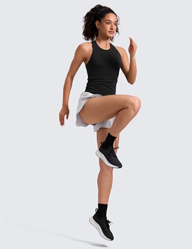 Image of CRZ YOGA Seamless Racerback Tank Waist Length | Training, Chafe-Free, Slim Fit, Crewneck, Mesh Vents, Workout, Sleeveless Tops for Women
