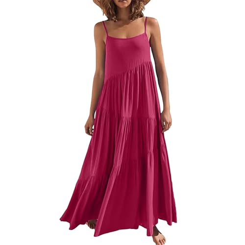 Image of Women Summer Spaghetti Strap Sleeveless Casual Flowy Beach Vacation 2025 Maxi Dress