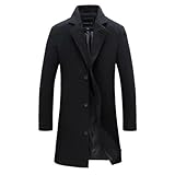 WAIDFU Men's Wool Overcoat Long Trench Coat Casual Regular Fit Notched Collar 3 Button Winter Woolen Jackets Peacoat