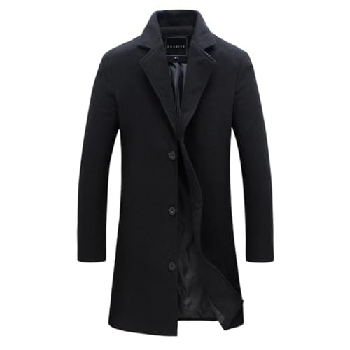 WAIDFU Mens Wool Overcoat Long Trench Coat Regular Fit Notched Collar 3 Button Winter Woolen Jackets Peacoat