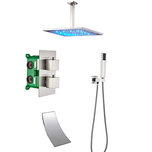 Système de douche LED encastré thermostatique 8 pouces avec mitigeur de pluie