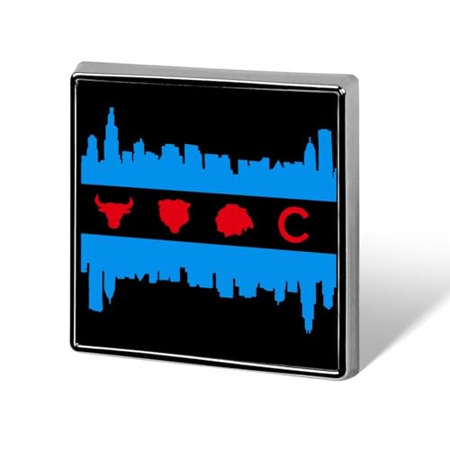 Chicago Flag Skyline Sports Painting Brooch Pins Enamel Brooch Square Lapel Pin Art Decor for Bag Jacket Hat 0.7